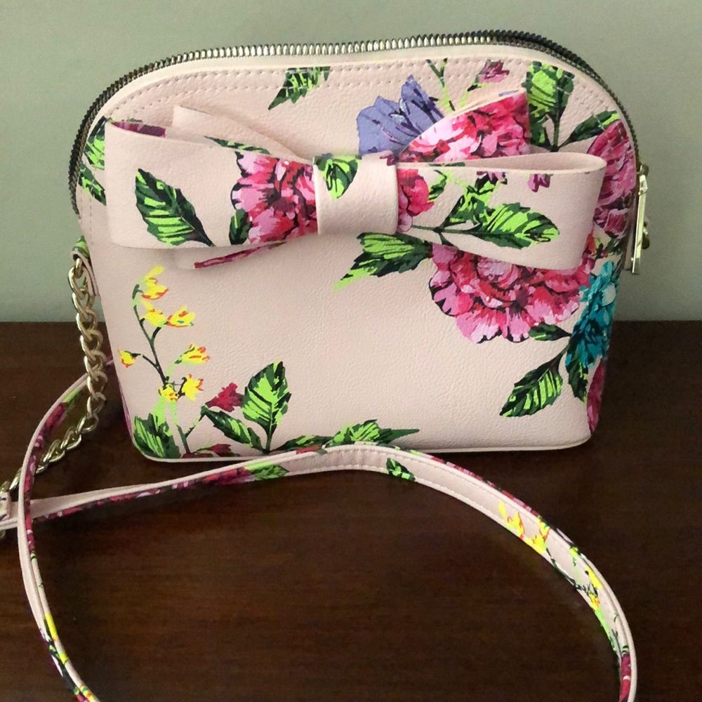 Betsey Johnson Crossbody Pink Floral Bow Purse Bag Do… Gem